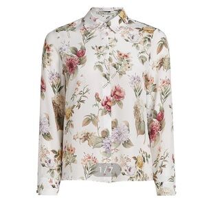 Alice + Olivia Willa Floral Silk Blouse in Cream With Floral Pattern
